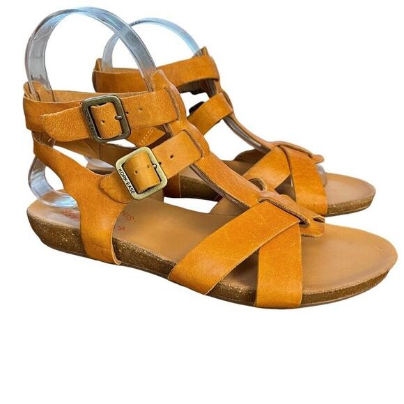 Kork Ease Womens Pumpkin Orange Leather Ankle Strap Sandals Flats Shoes sz 7 - Picture 1 of 16
